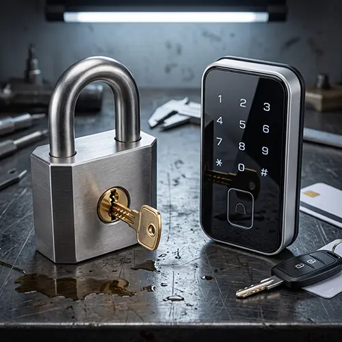 مقایسه امنیت فیزیکی قفل دیجیتال و قفل منیر 18 ساچمه